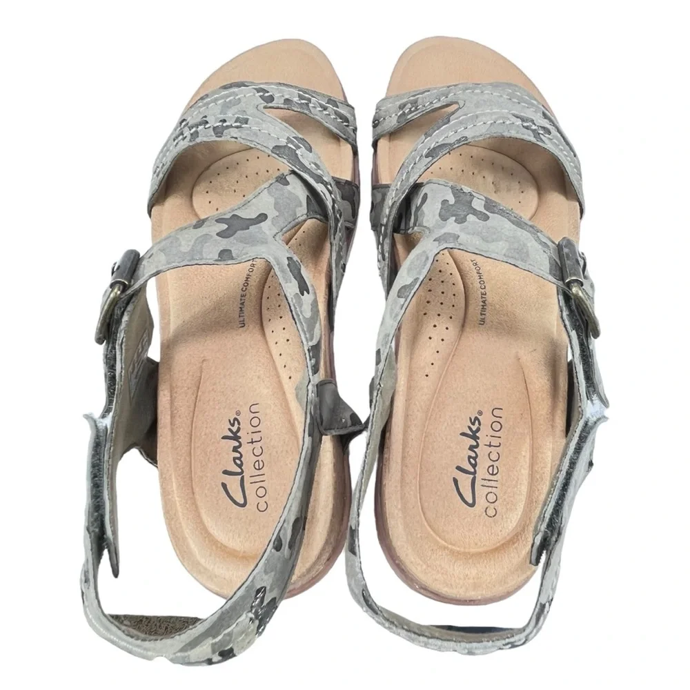 Clarks Women 7.5M Brynn Step Olive Camo‎ Leather Ultimate Comfort Sandals Shoes - Picture 8 of 12